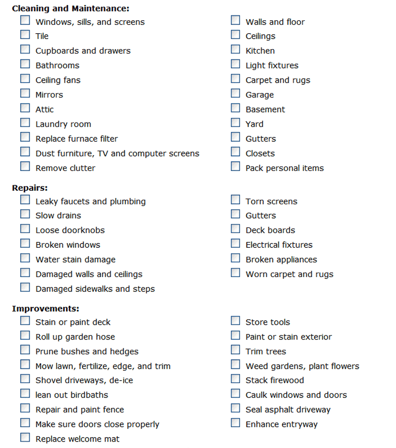Cleaning and Maintenance Checklists